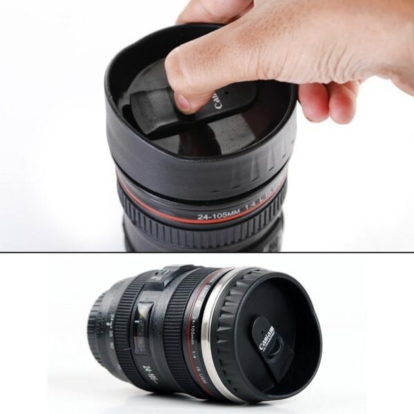 Plastic Camera Lens Shaped Coffee Mug with Lid Camera Cup, Black | Stainless Steel Interior | Easy to Carry | Pack of 1 - Image 4
