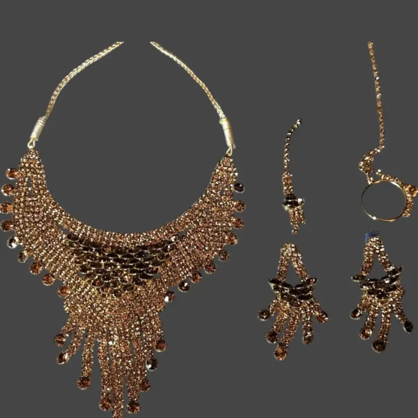 Beautiful Necklace Set with Earrings and Maangtika & Nath - Image 4