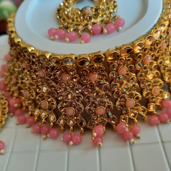 Choker Necklace Set Pink and Gold - Image 6