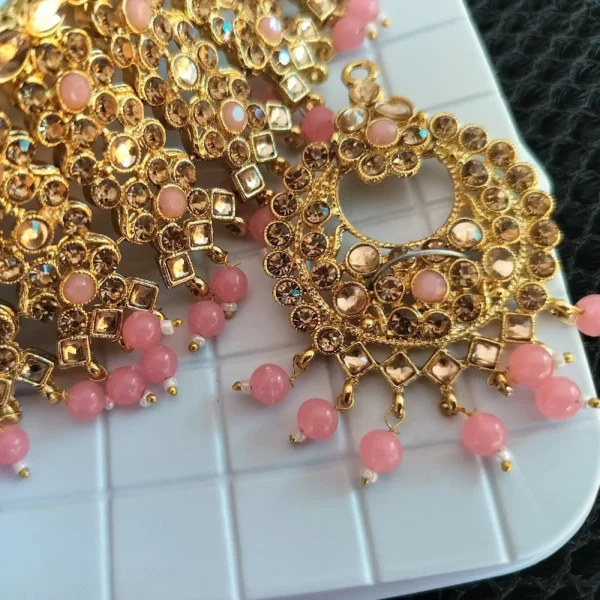 Choker Necklace Set Pink and Gold - Image 2