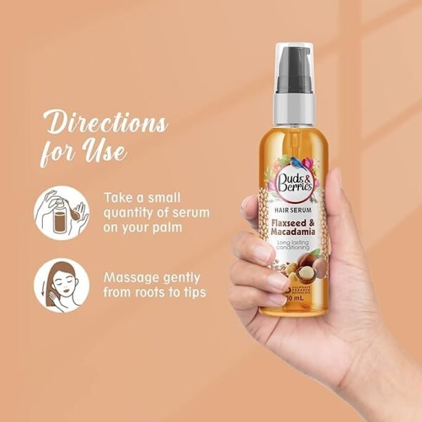Buds & Berries Flaxseed and Macadamia Hair Serum for Conditioned Hair (100 ml) - Image 5