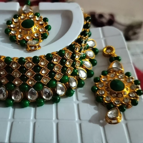 Choker Necklace with Maang Tikka Earrings Indian Traditional Bridal Wedding Jewellery For Women/Girls