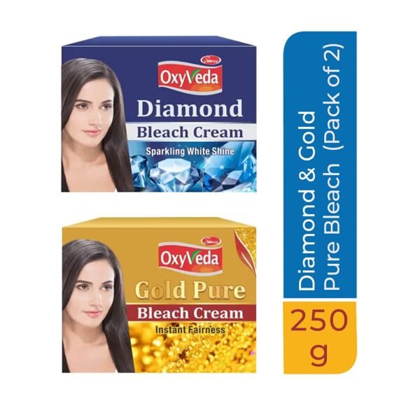 Simco Oxyveda Diamond & Gold Pure Bleach | Pack of 2 (250 gm each) | Skin Brightening, Nourishment & Moisturization