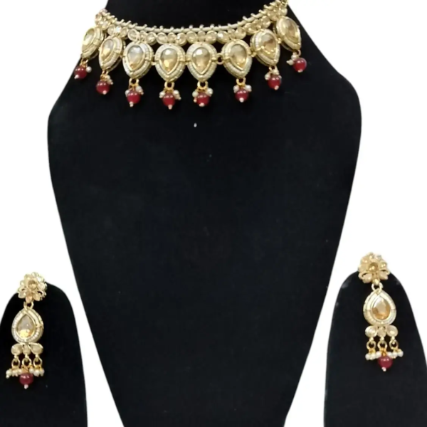 High Quality Gold Plated Kundan Necklace Set for Women and Girls - Image 2