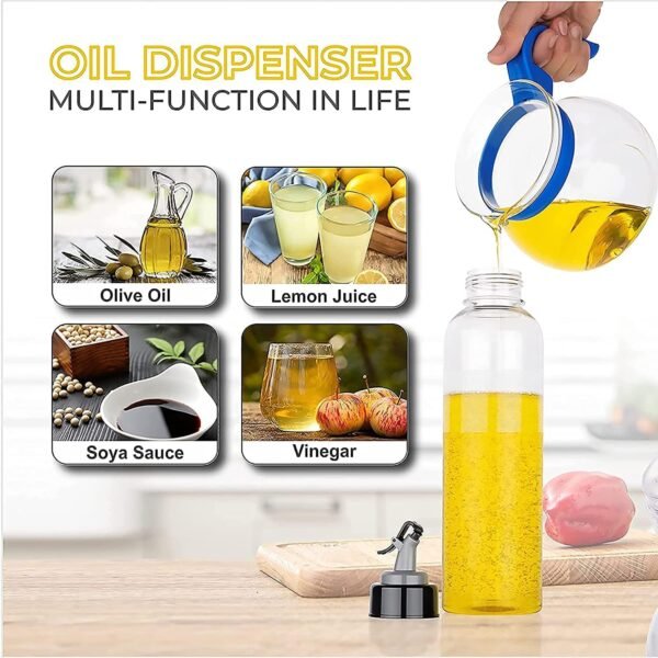 1000 ml Oil Dispenser and Pourer with Measurement, Transparent with Lock Oil Nozzle Lid, Leakproof, Spill Proof, Big Bottleneck Easy Refill (1 liter, Set of 2) - Image 4