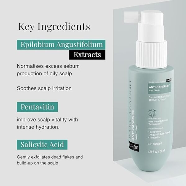 Bare Anatomy Anti Dandruff Hair Tonic | Dandruff Reduction Upto 100% in 30 Days | Lotion with Aloevera & Tea Tree Extracts | Scalp Sebum Reduction by 90% In 15 Days | Sulphate & Paraben Free | 50ml - Image 4