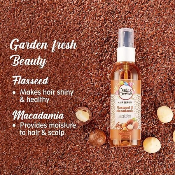 Buds & Berries Flaxseed and Macadamia Hair Serum for Conditioned Hair (100 ml) - Image 4