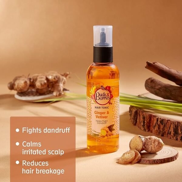 Buds & Berries Ginger and Vetiver Anti-Dandruff Hair Tonic | Soothes Scalp, Fights Dandruff Flakes | 100ml | Toxin Free | Natural Solution for Healthy Dandruff-Free - Image 5