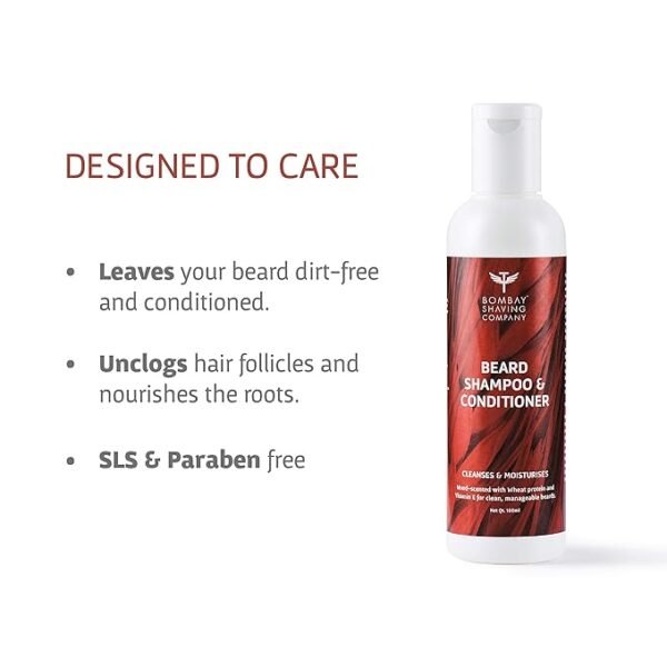 Bombay Shaving Company Beard Shampoo and Conditioner with Wheat Protien, Aloe Vera and Vitamin E for Frizz Free Beard - 100 ml (Wood Scented) - Image 2