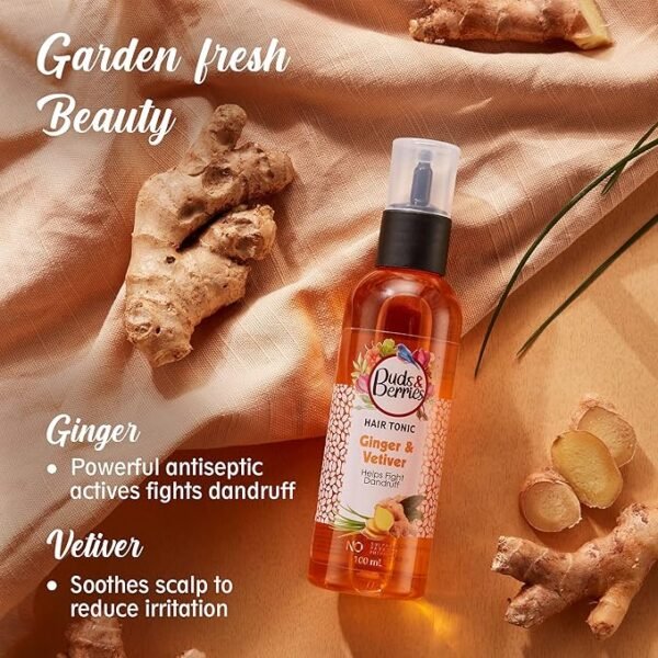 Buds & Berries Ginger and Vetiver Anti-Dandruff Hair Tonic | Soothes Scalp, Fights Dandruff Flakes | 100ml | Toxin Free | Natural Solution for Healthy Dandruff-Free - Image 3
