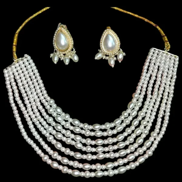 Indian Ethnic Pearl Necklace Set with Earrings - Image 2