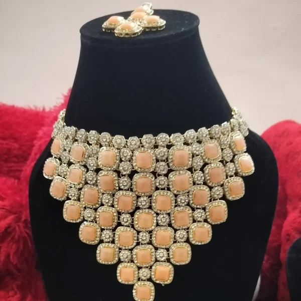 Beautiful Necklace Set , Pair of earring & Mangteeka (Peach Color) - Image 4