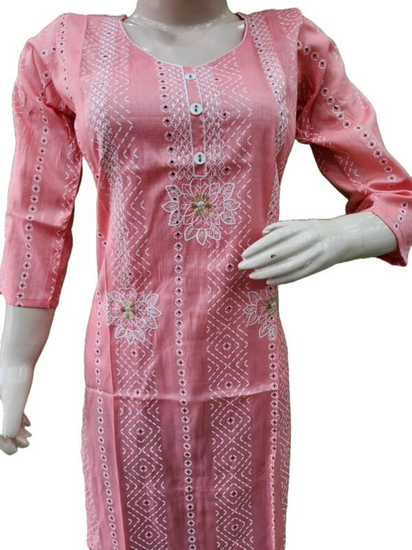 Ankyayi Pink kurti with white flower golden work(kurta only) - Image 2