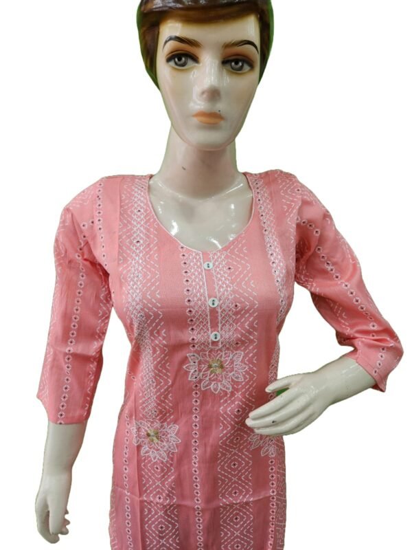 Ankyayi Pink kurti with white flower golden work(kurta only) - Image 3