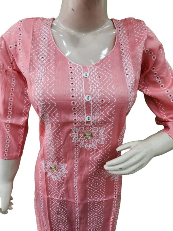 Ankyayi Pink kurti with white flower golden work(kurta only)