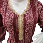 Beautiful mehroon kurti print with golden Lace work (kurta only)