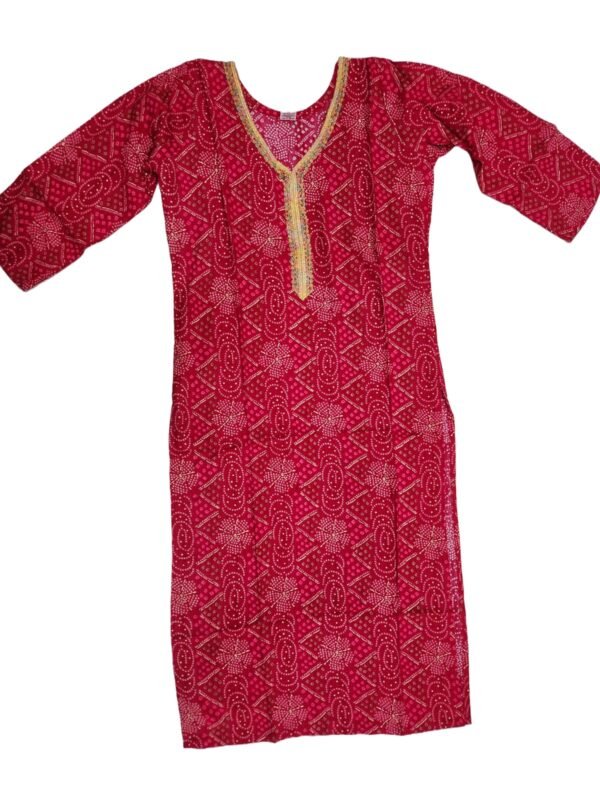 Bandhej design kurti with golden Lace work (kurta only) - Image 4
