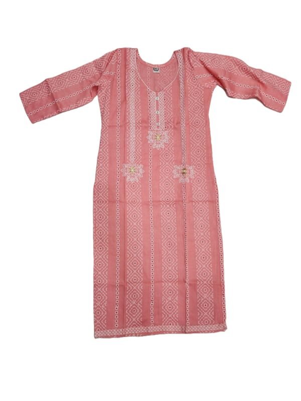 Ankyayi Pink kurti with white flower golden work(kurta only) - Image 5