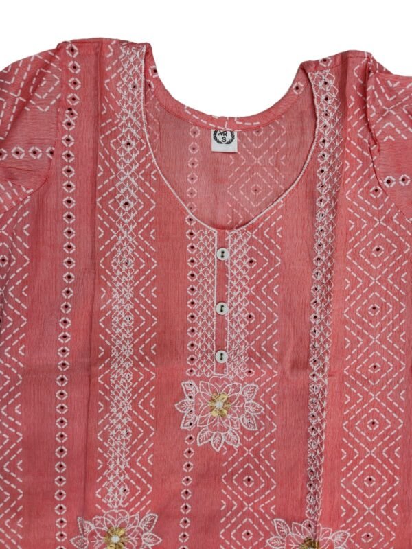 Ankyayi Pink kurti with white flower golden work(kurta only) - Image 4