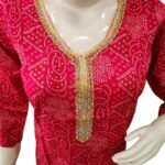 Bandhej design kurti with golden Lace work (kurta only)