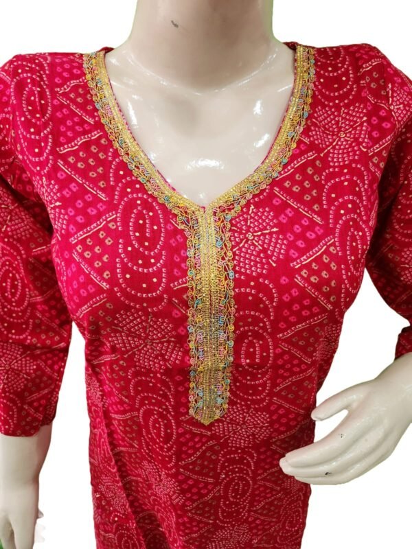 Bandhej design kurti with golden Lace work (kurta only)