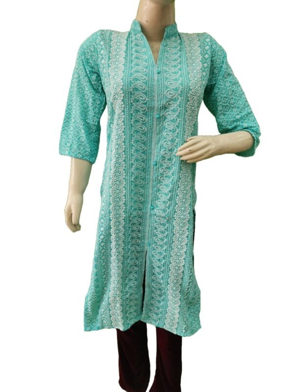 Trendy Chikan Embroidery cotton Kurti (kurta only) - Image 3