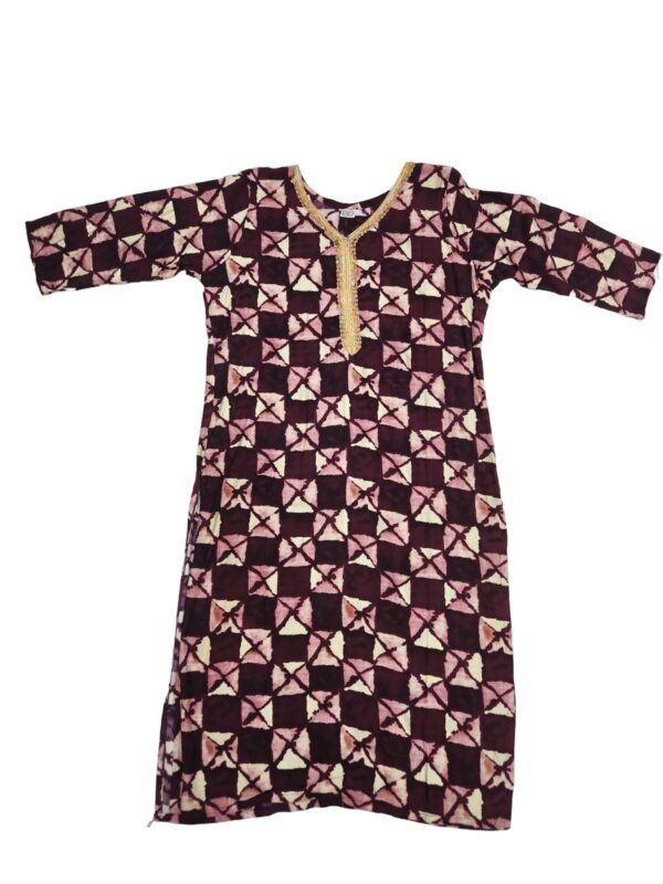 Beautiful print kurti with golden Lace work (kurta only) - Image 4
