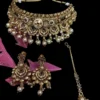 Copper Necklace Set With Maangtika , jewellery,choker,necklace,jewellery set,indian wedding jewellery set,Maangalyam/Murukku,south,indian ,highquality set for women girls