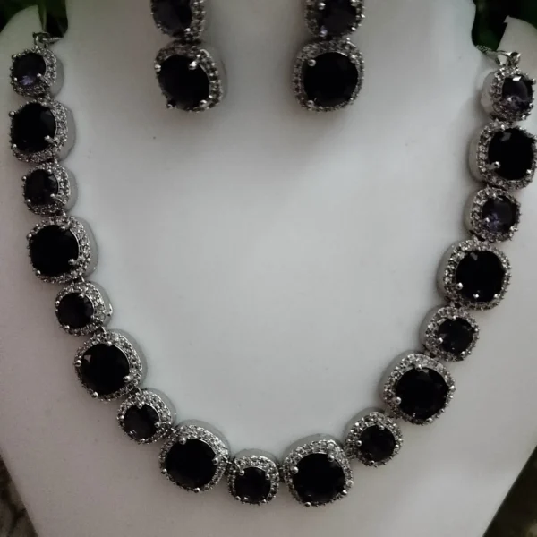 Purple Beautiful AD Necklace Set Silver Plated Green American Diamond Studded Best Suits for Party, Wedding and Festive Occasions - Image 3