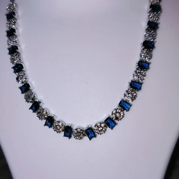 Trendy American diamond (AD) Necklace silver plated cubic zirconia Mint with earing for women and girls - Image 2