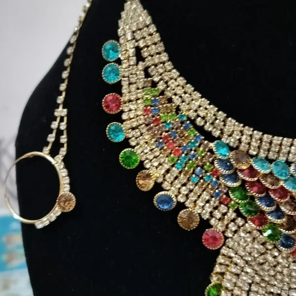 Multicoloured Beautiful Necklace Set ( Nathani and Maangtika Included) - Image 3