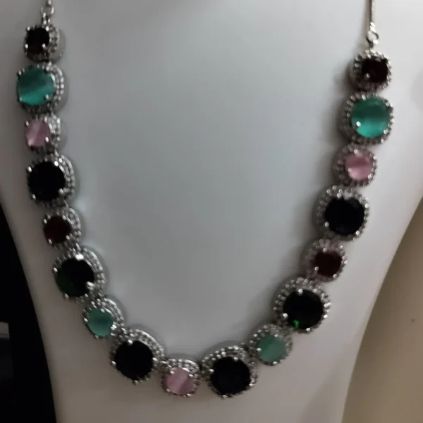 Multi Coloured AD Necklace Set - Jewellery Set for Women, Girls for parties Wedding and Festive - Image 3