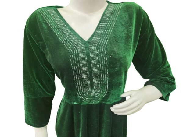 Jivika Women Green Latest Velvet Cord Set with stone work traditional occasions w (Top and Bottom) (Set of 1) - Image 4