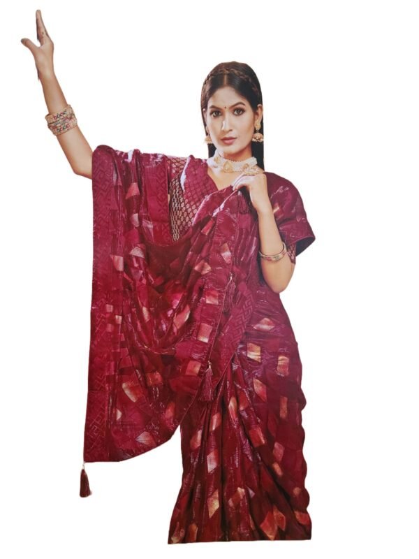 Women's Shimmer Chiffon Sequence sparkly work Saree With Unstitched Blouse Piece , Mehroon color (Pack of one) - Image 6