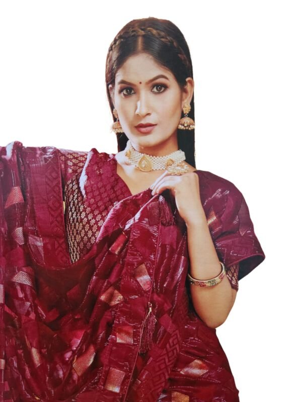 Women's Shimmer Chiffon Sequence sparkly work Saree With Unstitched Blouse Piece , Mehroon color (Pack of one) - Image 4