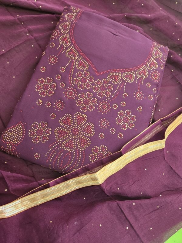 Women Chiffon Salwar Suit Dress Material With Dupatta, Unstitched Traditional Salwar Suit Dress Material purple color