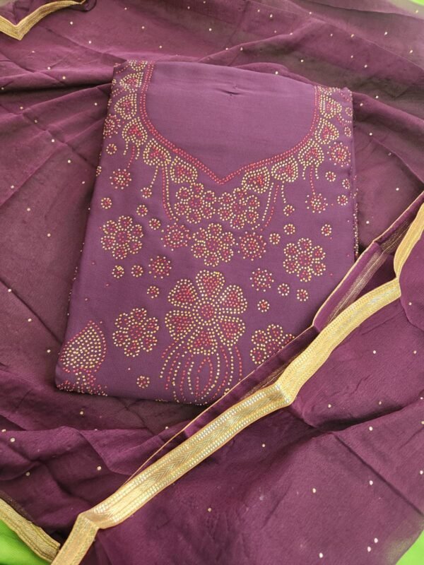 Women Chiffon Salwar Suit Dress Material With Dupatta, Unstitched Traditional Salwar Suit Dress Material purple color - Image 2