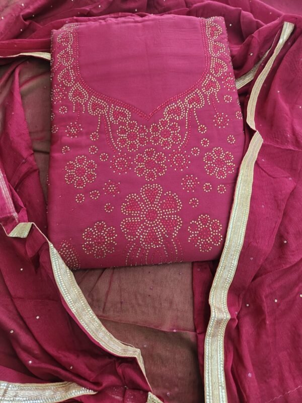 Women Chiffon Salwar Suit Dress Material With Dupatta, Unstitched Traditional Salwar Suit Dress Material Rani color - Image 4