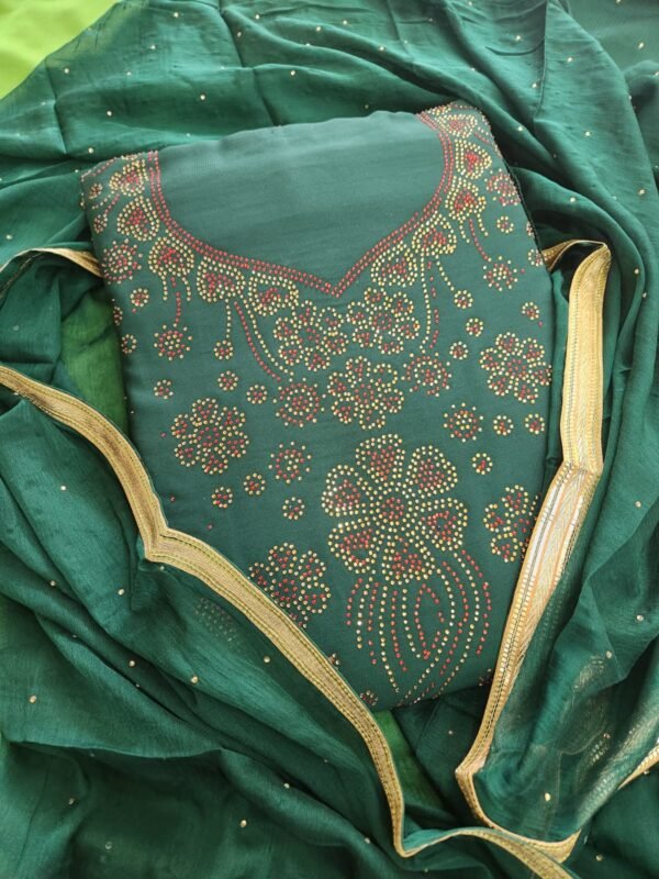 Women Chiffon Salwar Suit Dress Material With Dupatta, Unstitched Traditional Salwar Suit Dress Material Emerald Green color