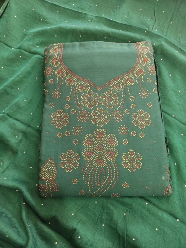 Women Chiffon Salwar Suit Dress Material With Dupatta, Unstitched Traditional Salwar Suit Dress Material Emerald Green color - Image 5