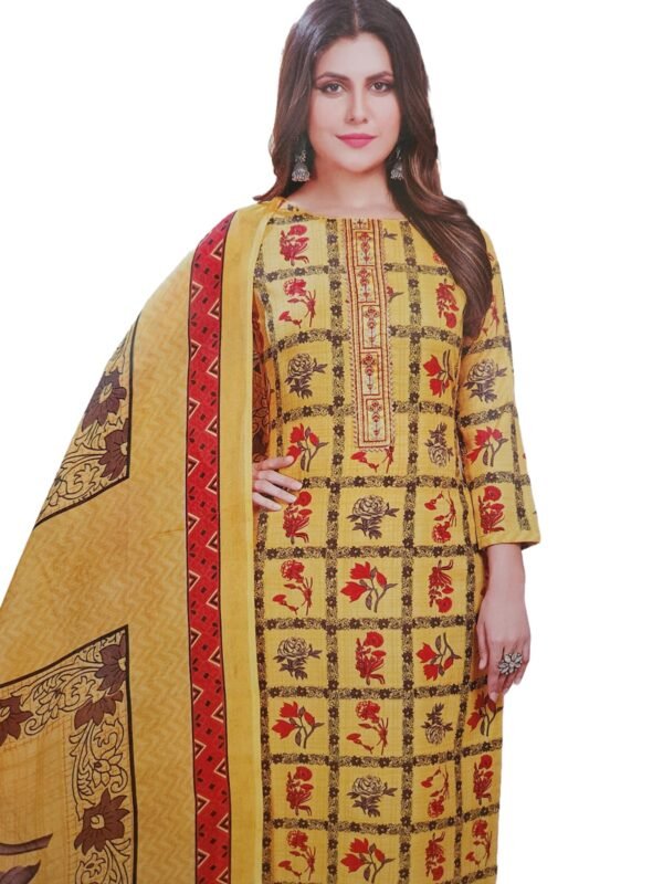Cotton Unstitched Salwar Suit Material - Dress Material Office Wear & Daily Wear With Dupatta yellow color(Mehndi Special) - Image 3