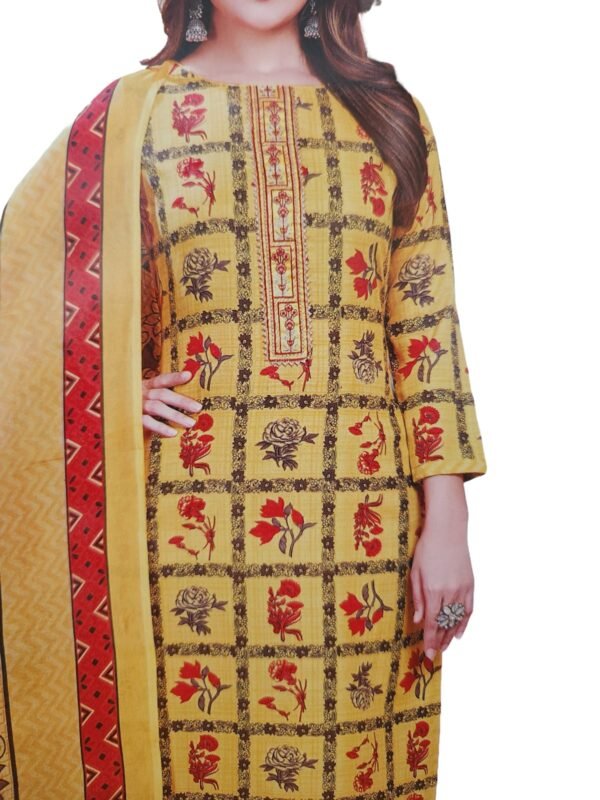 Cotton Unstitched Salwar Suit Material - Dress Material Office Wear & Daily Wear With Dupatta yellow color(Mehndi Special) - Image 2