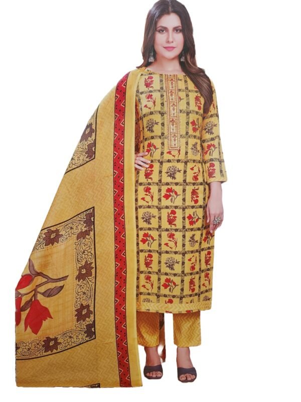 Cotton Unstitched Salwar Suit Material - Dress Material Office Wear & Daily Wear With Dupatta yellow color(Mehndi Special)