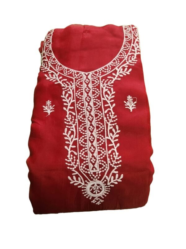 Miss Ethnik Women's Organza UnStitched Top With Unstitched Santoon Bottom and Organza Dupatta Embroidered Straight Kurta Dress Material - Image 2