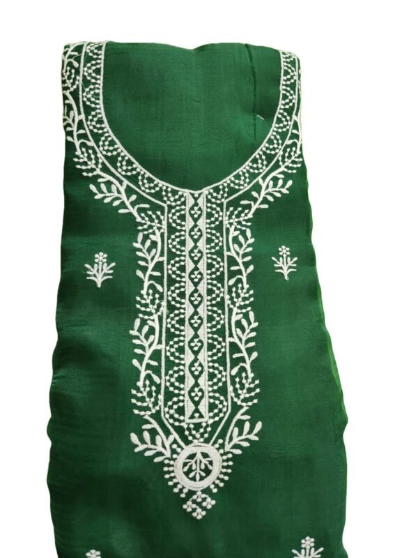 Miss Ethnik Women's Organza UnStitched Top With Unstitched Santoon Bottom and Organza Dupatta Embroidered Straight Kurta Dress Material - Image 7