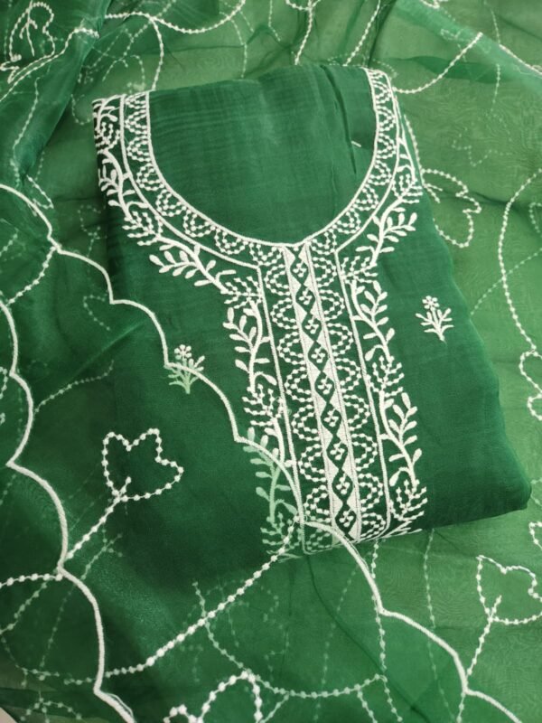 Miss Ethnik Women's Organza UnStitched Top With Unstitched Santoon Bottom and Organza Dupatta Embroidered Straight Kurta Dress Material - Image 8