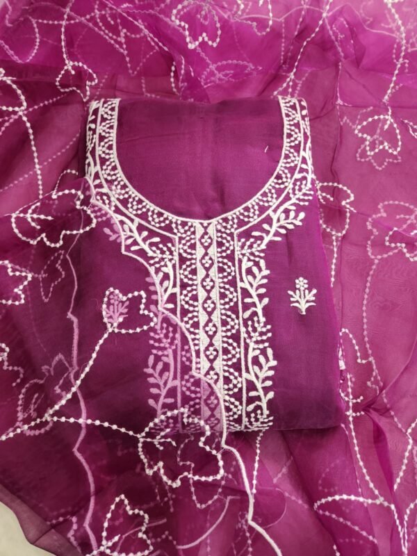 Miss Ethnik Women's Organza UnStitched Top With Unstitched Santoon Bottom and Organza Dupatta Embroidered Straight Kurta Dress Material - Image 12