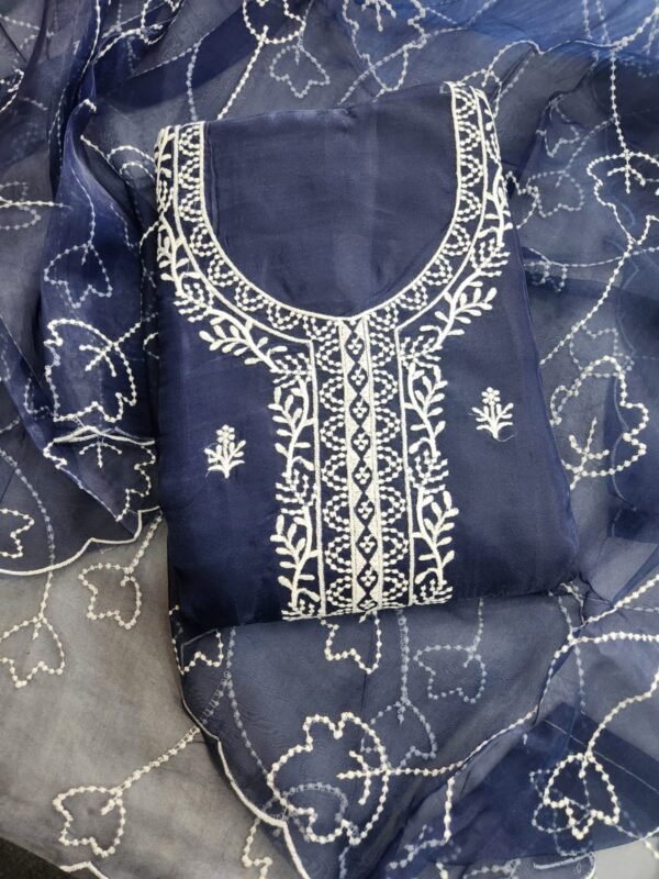 Miss Ethnik Women's Organza UnStitched Top With Unstitched Santoon Bottom and Organza Dupatta Embroidered Straight Kurta Dress Material - Image 14