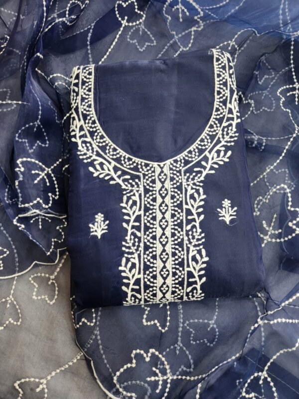 Miss Ethnik Women's Organza UnStitched Top With Unstitched Santoon Bottom and Organza Dupatta Embroidered Straight Kurta Dress Material - Image 15