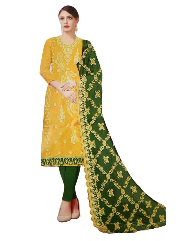 Women Georgette Salwar Suit Dress Material With Heavily worked Dupatta, Unstitched Traditional Salwar Suit Dress Material Yellow Green color combination